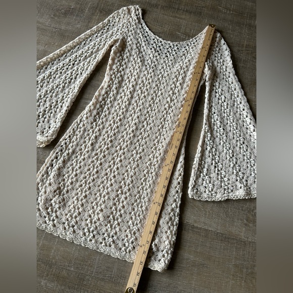 FREE PEOPLE FP Gypsy Lace Dress Cream Beige Crochet Long Flare Sleeve Bodycon XS - Picture 11 of 12